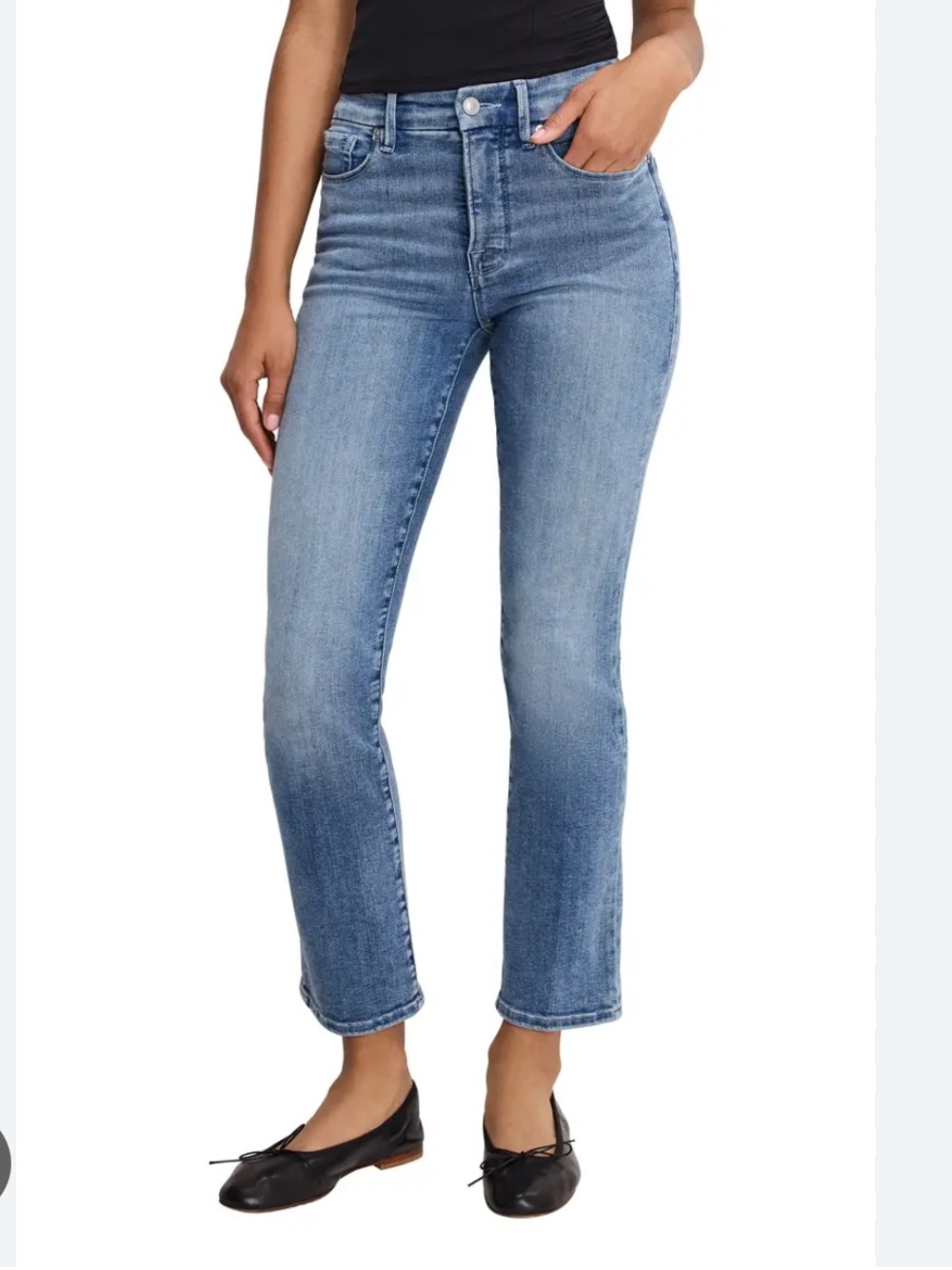 Good American medium wash straight jeans